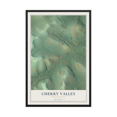 Map of Cherry Valley, Pennsylvania, 12 x 18 inch print in a black wood frame