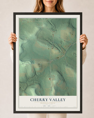Map of Cherry Valley, Pennsylvania, 24 x 36 inch print in a black wood frame