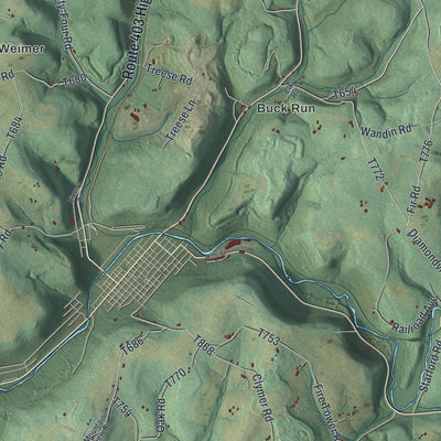 Close-up of the map of Cherryhill, Pennsylvania print showing street and building detail