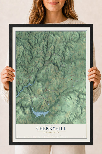 Map of Cherryhill, Pennsylvania, 18 x 24 inch print in a black wood frame