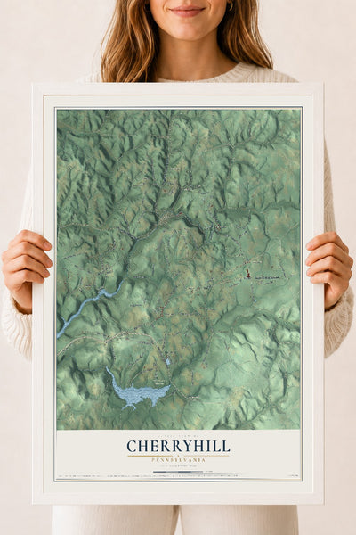 Map of Cherryhill, Pennsylvania, 18 x 24 inch print in a white wood frame