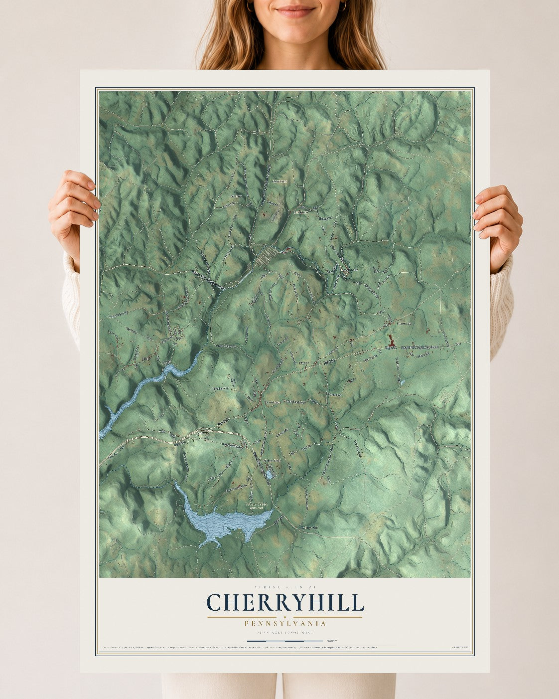 Map of Cherryhill, Pennsylvania, 24 x 36 inch unframed archival matte print