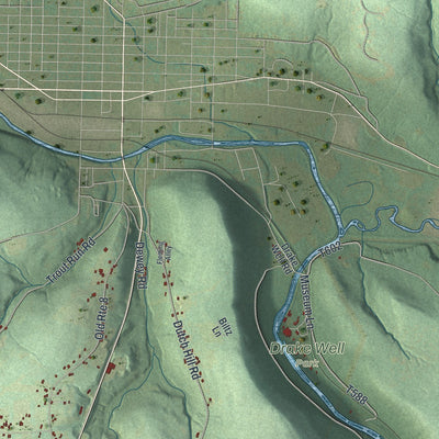 Close-up of the map of Cherrytree, Pennsylvania print showing street and building detail