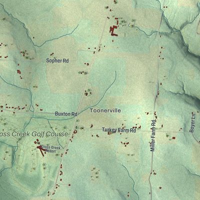 Second close-up of the map of Cherrytree, Pennsylvania print showing more streets and buildings
