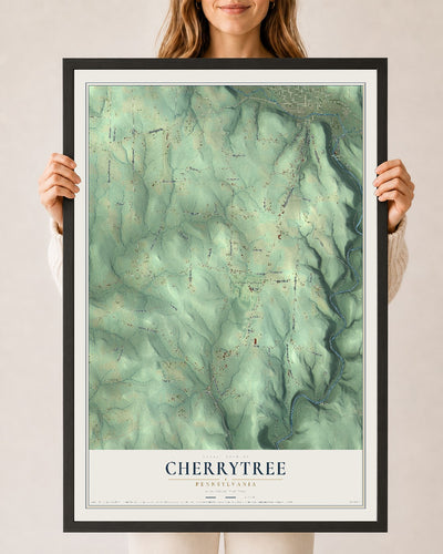 Map of Cherrytree, Pennsylvania, 24 x 36 inch print in a black wood frame