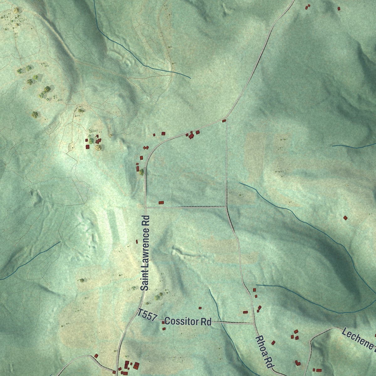 Second close-up of the map of Chest, Cambria County, Pennsylvania print showing more streets and buildings