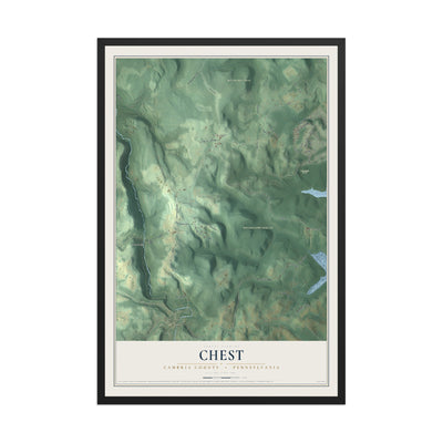 Map of Chest, Cambria County, Pennsylvania, 12 x 18 inch print in a black wood frame