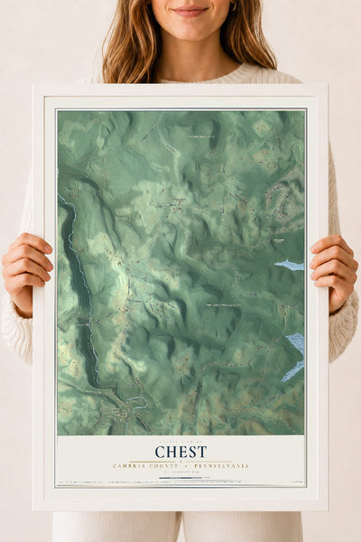 Map of Chest, Cambria County, Pennsylvania, 18 x 24 inch print in a white wood frame