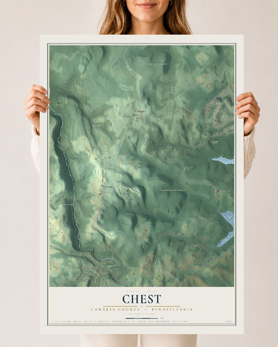 Map of Chest, Cambria County, Pennsylvania, 24 x 36 inch unframed archival matte print
