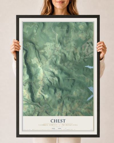 Map of Chest, Cambria County, Pennsylvania, 24 x 36 inch print in a black wood frame