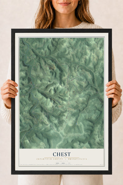 Map of Chest, Clearfield County, Pennsylvania, 18 x 24 inch print in a black wood frame