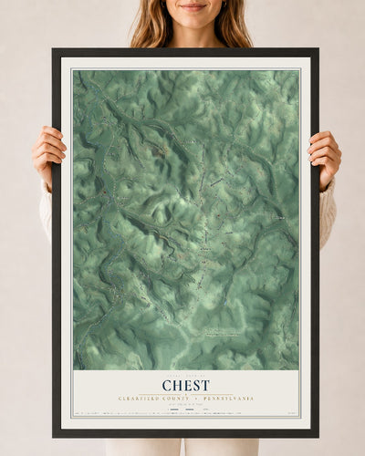 Map of Chest, Clearfield County, Pennsylvania, 24 x 36 inch print in a black wood frame