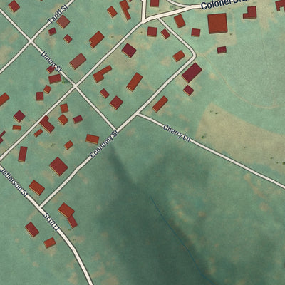 Close-up of the map of Chest Springs, Pennsylvania print showing street and building detail