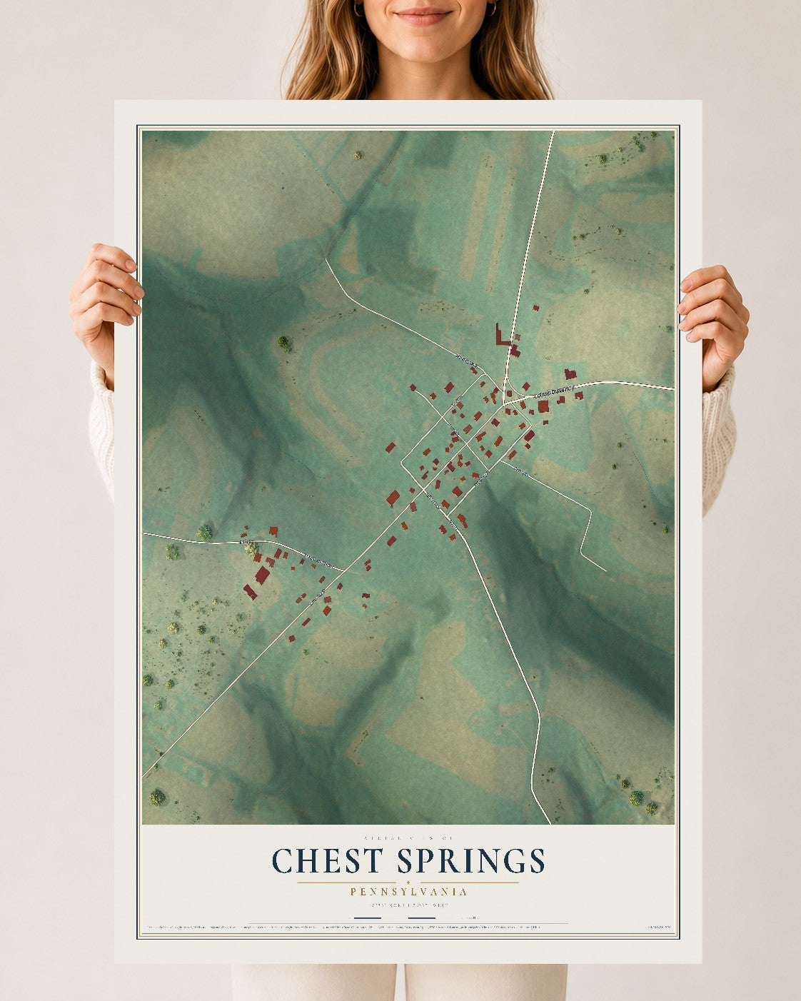 Map of Chest Springs, Pennsylvania, 24 x 36 inch unframed archival matte print