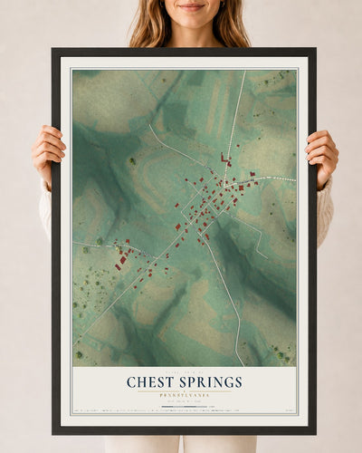Map of Chest Springs, Pennsylvania, 24 x 36 inch print in a black wood frame