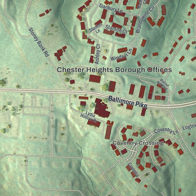 Close-up of the map of Chester Heights, Pennsylvania print showing street and building detail