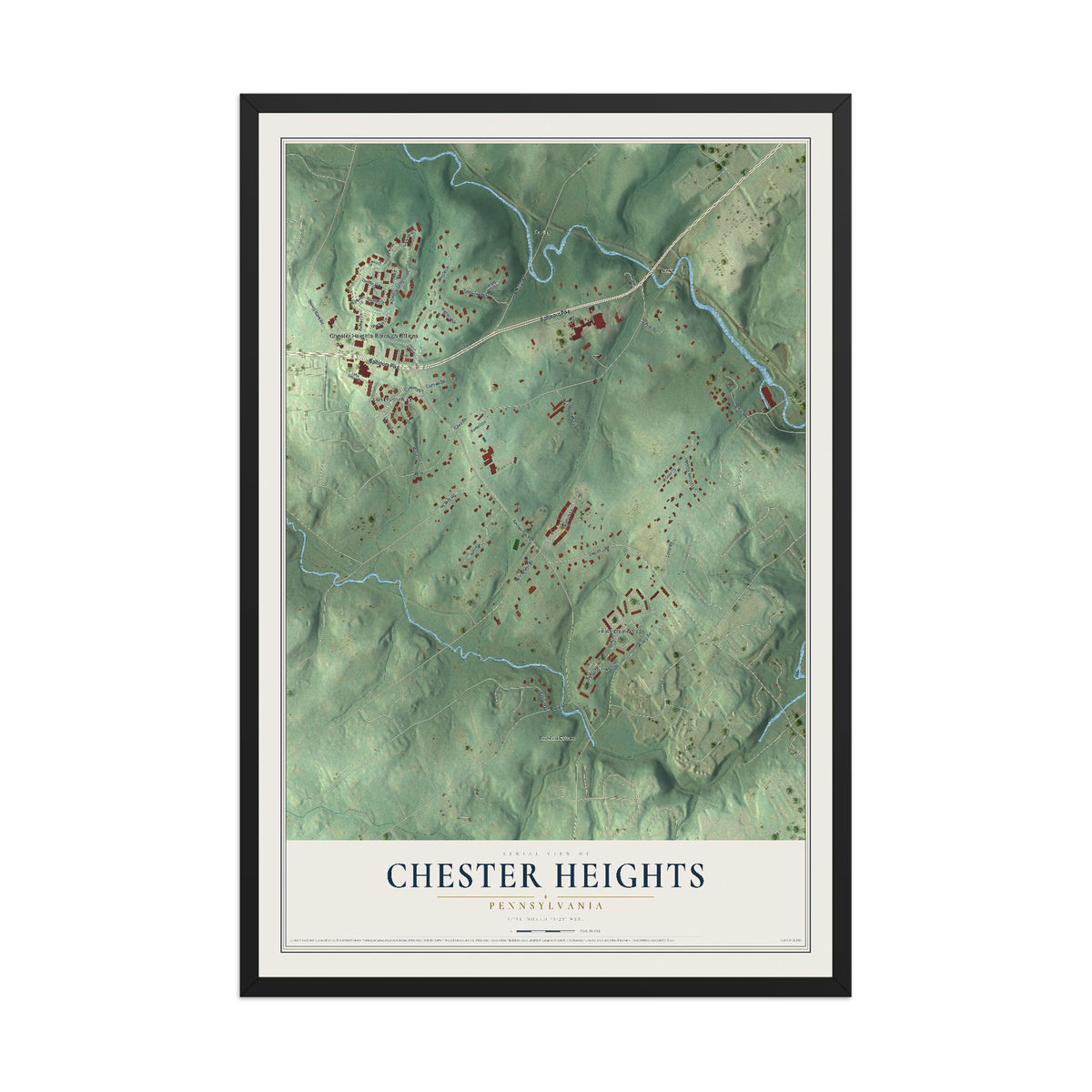 Map of Chester Heights, Pennsylvania, 12 x 18 inch print in a black wood frame