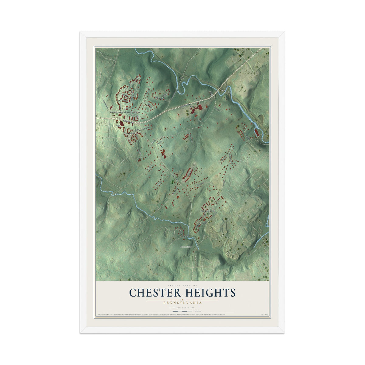 Map of Chester Heights, Pennsylvania, 12 x 18 inch print in a white wood frame