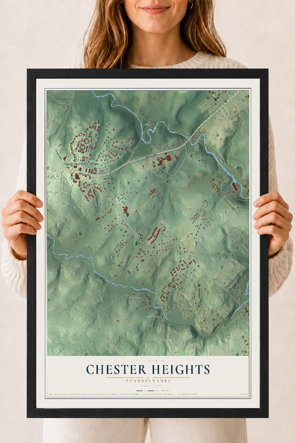 Map of Chester Heights, Pennsylvania, 18 x 24 inch print in a black wood frame