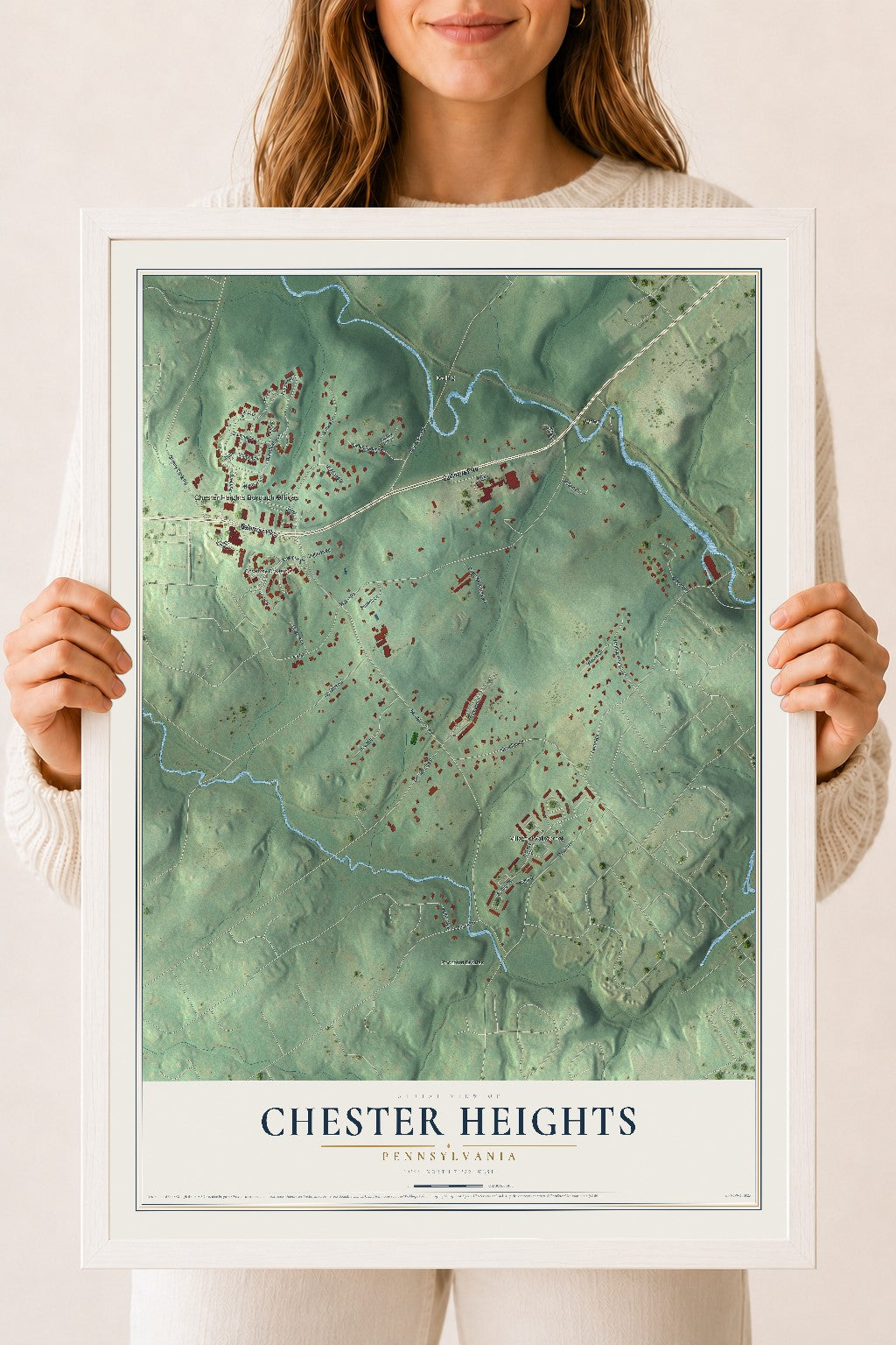 Map of Chester Heights, Pennsylvania, 18 x 24 inch print in a white wood frame