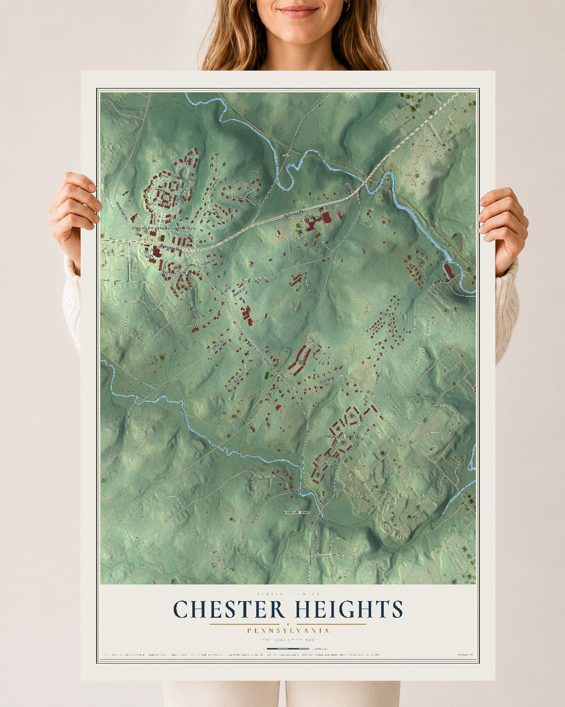 Map of Chester Heights, Pennsylvania, 24 x 36 inch unframed archival matte print