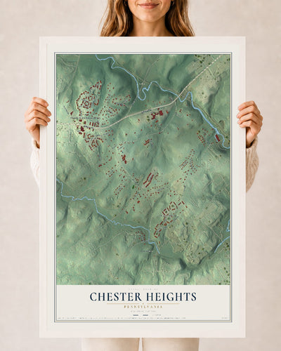 Map of Chester Heights, Pennsylvania, 24 x 36 inch print in a white wood frame