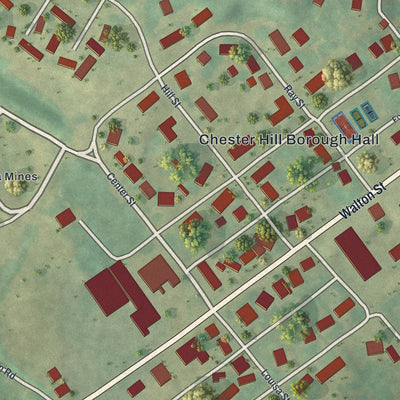 Close-up of the map of Chester Hill, Pennsylvania print showing street and building detail