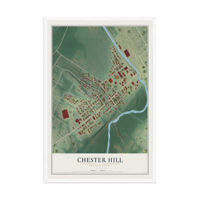 Map of Chester Hill, Pennsylvania, 12 x 18 inch print in a white wood frame