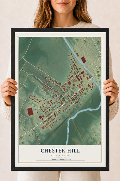 Map of Chester Hill, Pennsylvania, 18 x 24 inch print in a black wood frame