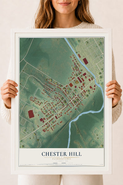Map of Chester Hill, Pennsylvania, 18 x 24 inch print in a white wood frame
