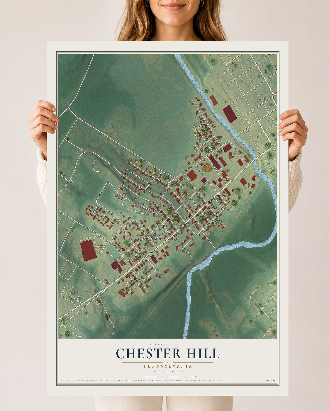 Map of Chester Hill, Pennsylvania, 24 x 36 inch unframed archival matte print