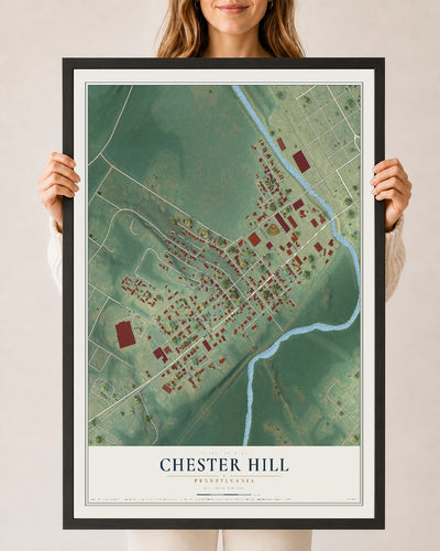 Map of Chester Hill, Pennsylvania, 24 x 36 inch print in a black wood frame