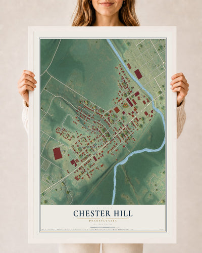 Map of Chester Hill, Pennsylvania, 24 x 36 inch print in a white wood frame