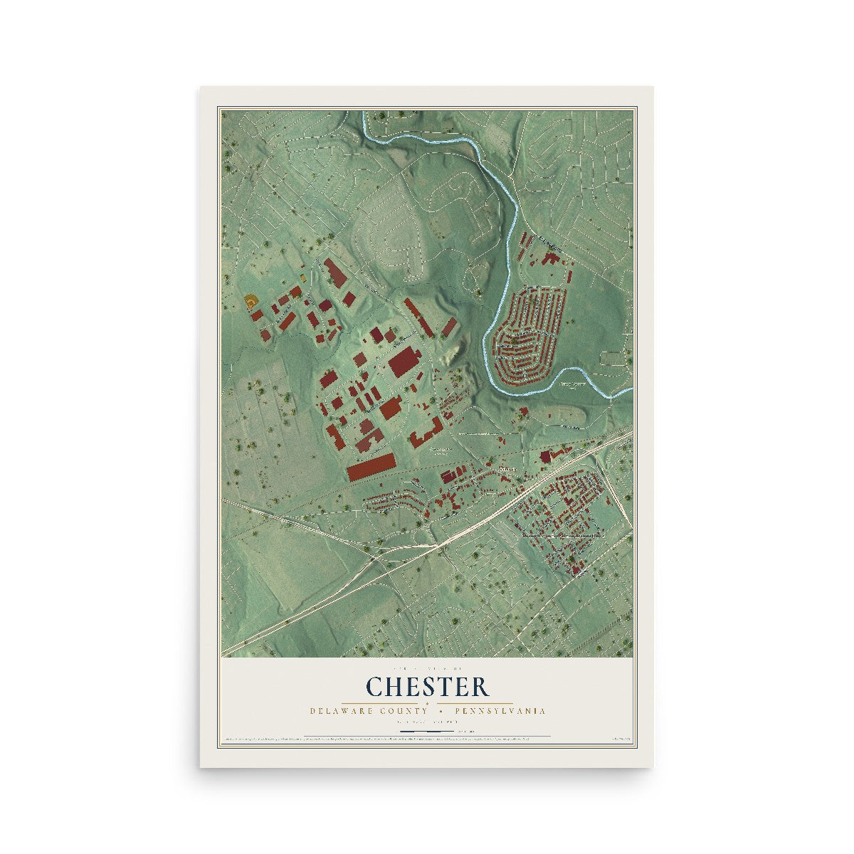 Map of Chester, Delaware County, Pennsylvania, 12 x 18 inch unframed archival matte print