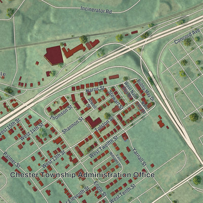 Close-up of the map of Chester, Delaware County, Pennsylvania print showing street and building detail