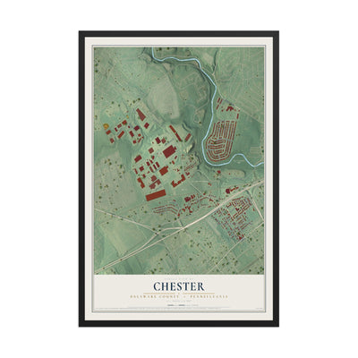 Map of Chester, Delaware County, Pennsylvania, 12 x 18 inch print in a black wood frame