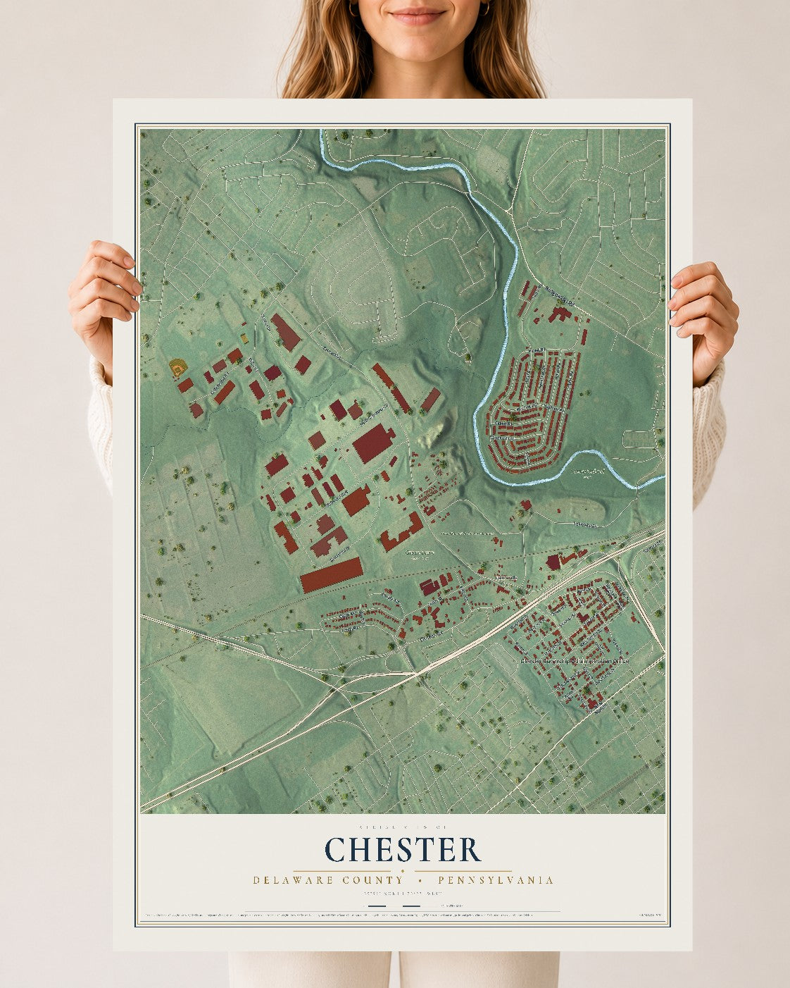 Map of Chester, Delaware County, Pennsylvania, 24 x 36 inch unframed archival matte print