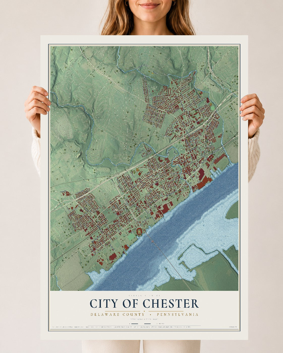 Map of the City of Chester, Delaware County, Pennsylvania, 24 x 36 inch unframed archival matte print