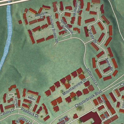 Close-up of the map of Chesterbrook, Pennsylvania print showing street and building detail