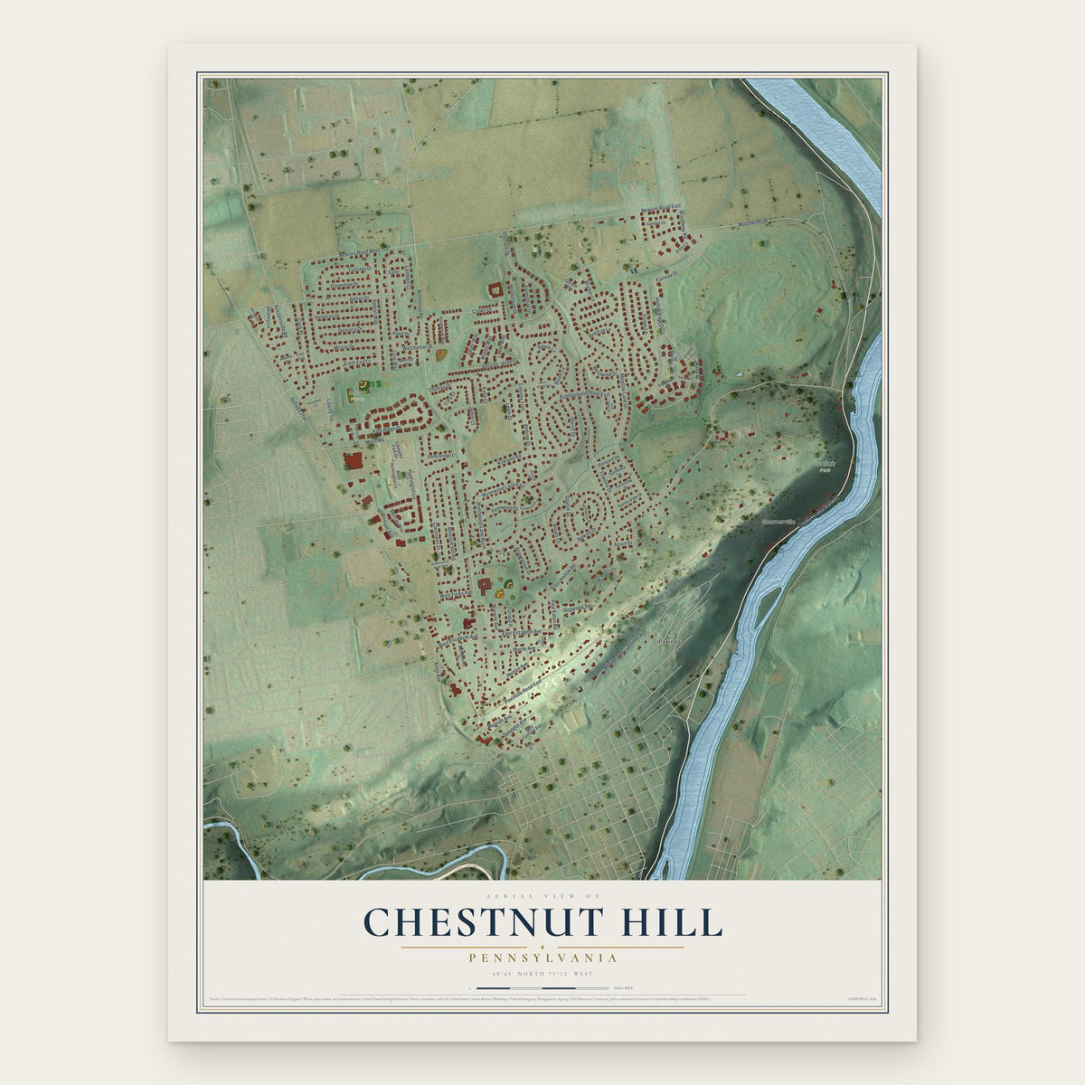Chestnut Hill, Pennsylvania map print, the full design