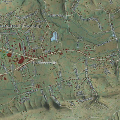 Second close-up of the map of Chestnuthill, Pennsylvania print showing more streets and buildings