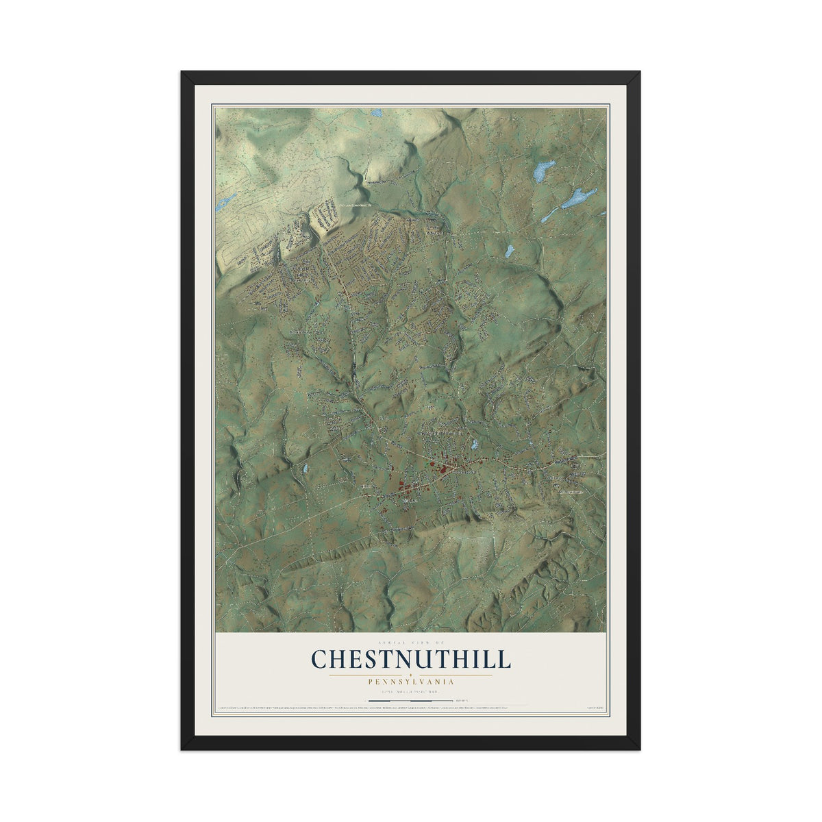 Map of Chestnuthill, Pennsylvania, 12 x 18 inch print in a black wood frame