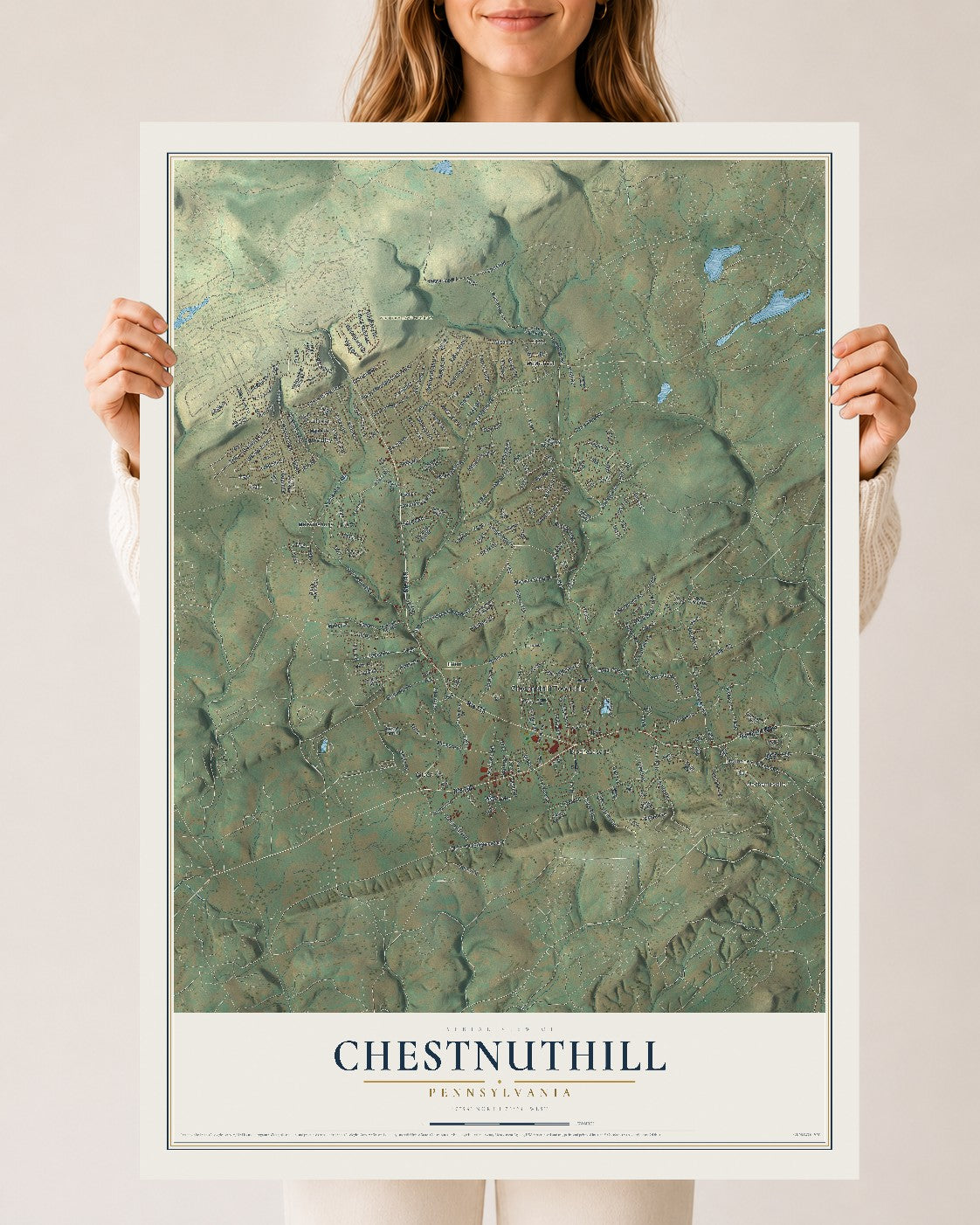 Map of Chestnuthill, Pennsylvania, 24 x 36 inch unframed archival matte print