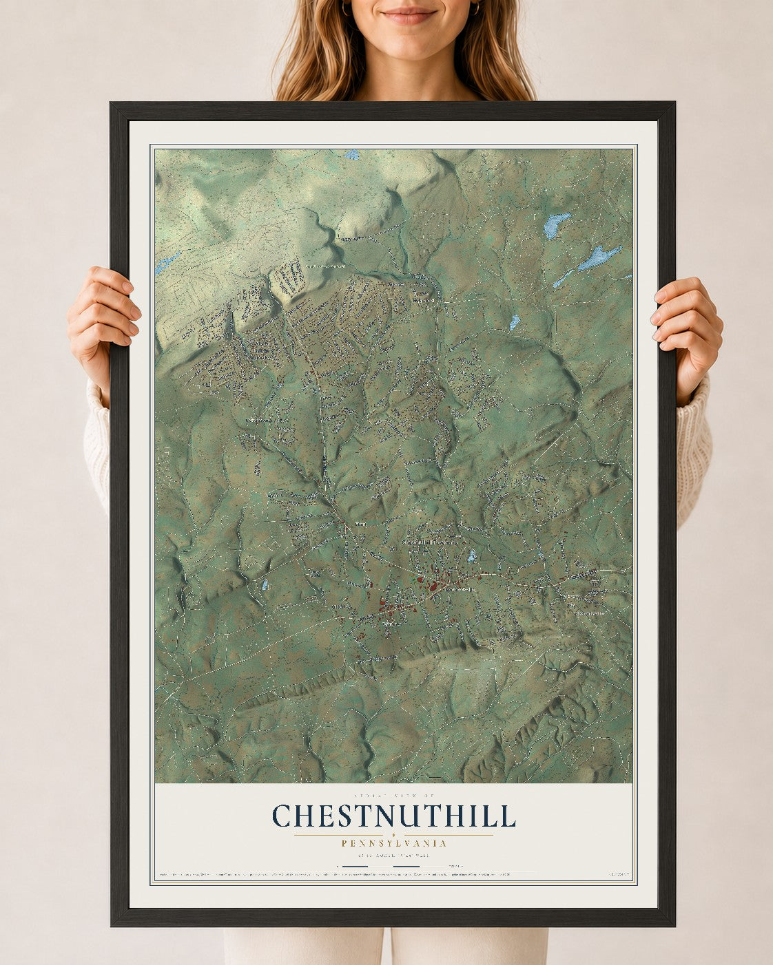 Map of Chestnuthill, Pennsylvania, 24 x 36 inch print in a black wood frame