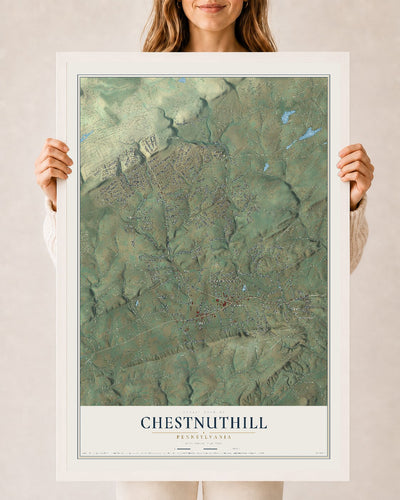Map of Chestnuthill, Pennsylvania, 24 x 36 inch print in a white wood frame