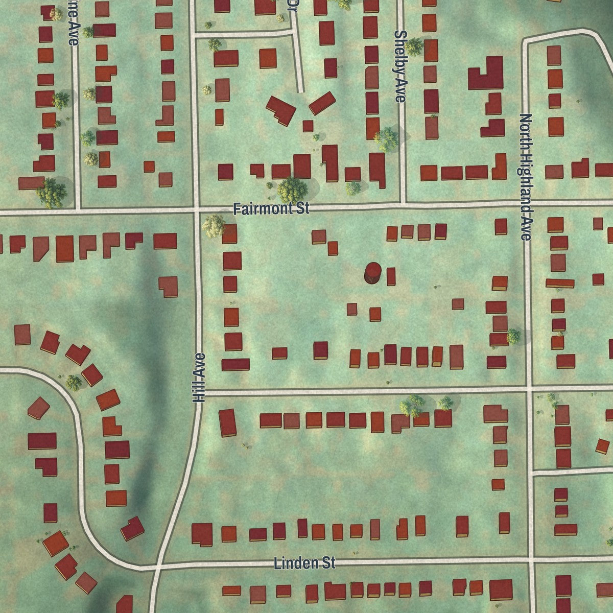 Close-up of the map of Cheswick, Pennsylvania print showing street and building detail