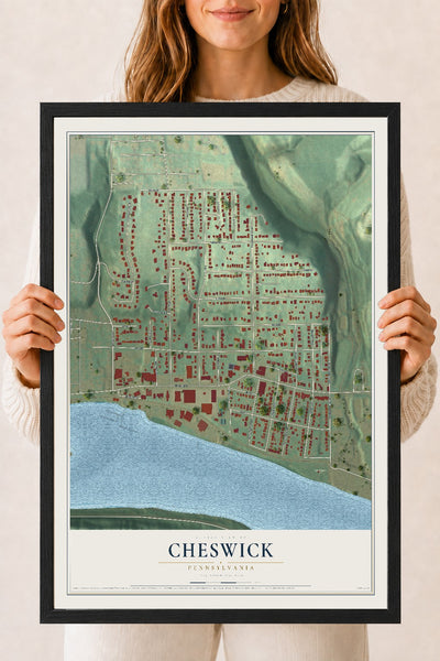 Map of Cheswick, Pennsylvania, 18 x 24 inch print in a black wood frame