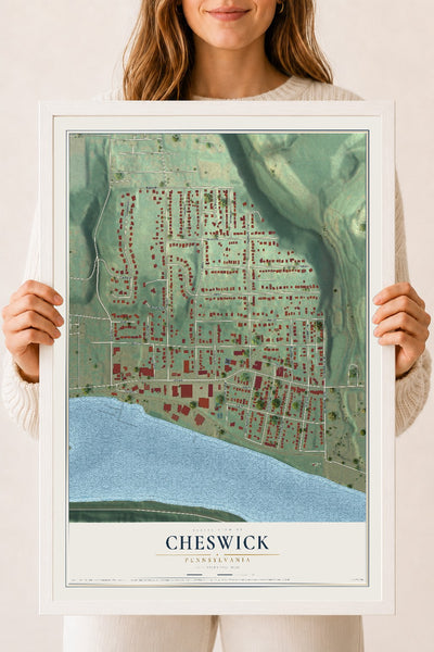 Map of Cheswick, Pennsylvania, 18 x 24 inch print in a white wood frame