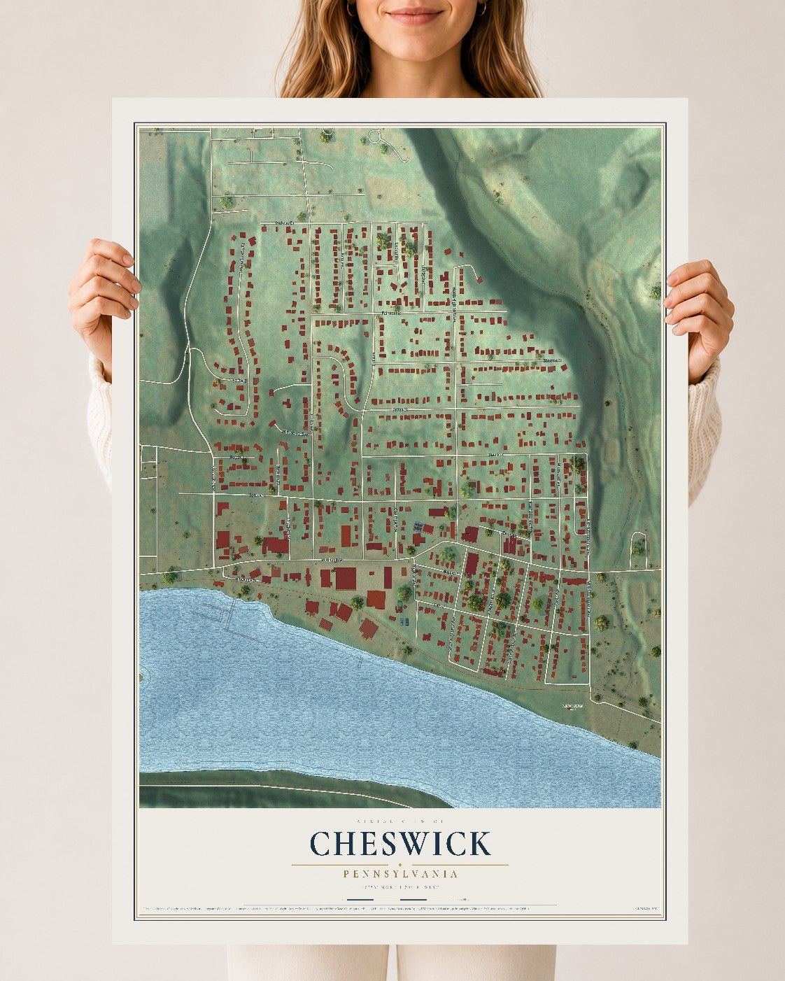 Map of Cheswick, Pennsylvania, 24 x 36 inch unframed archival matte print