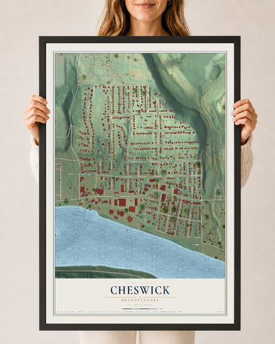 Map of Cheswick, Pennsylvania, 24 x 36 inch print in a black wood frame